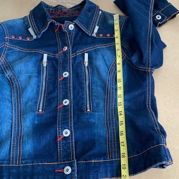 Eckored Jean Jacket. Large. Blue with zippered detail and red jeweled accents - Picture 9 of 9